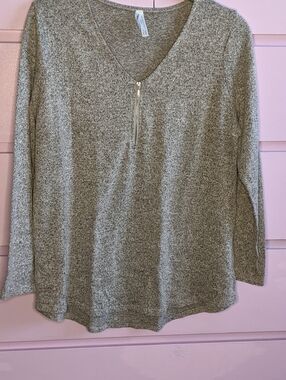 V-Neck Zip Knit Pullover Hoodie - Gray